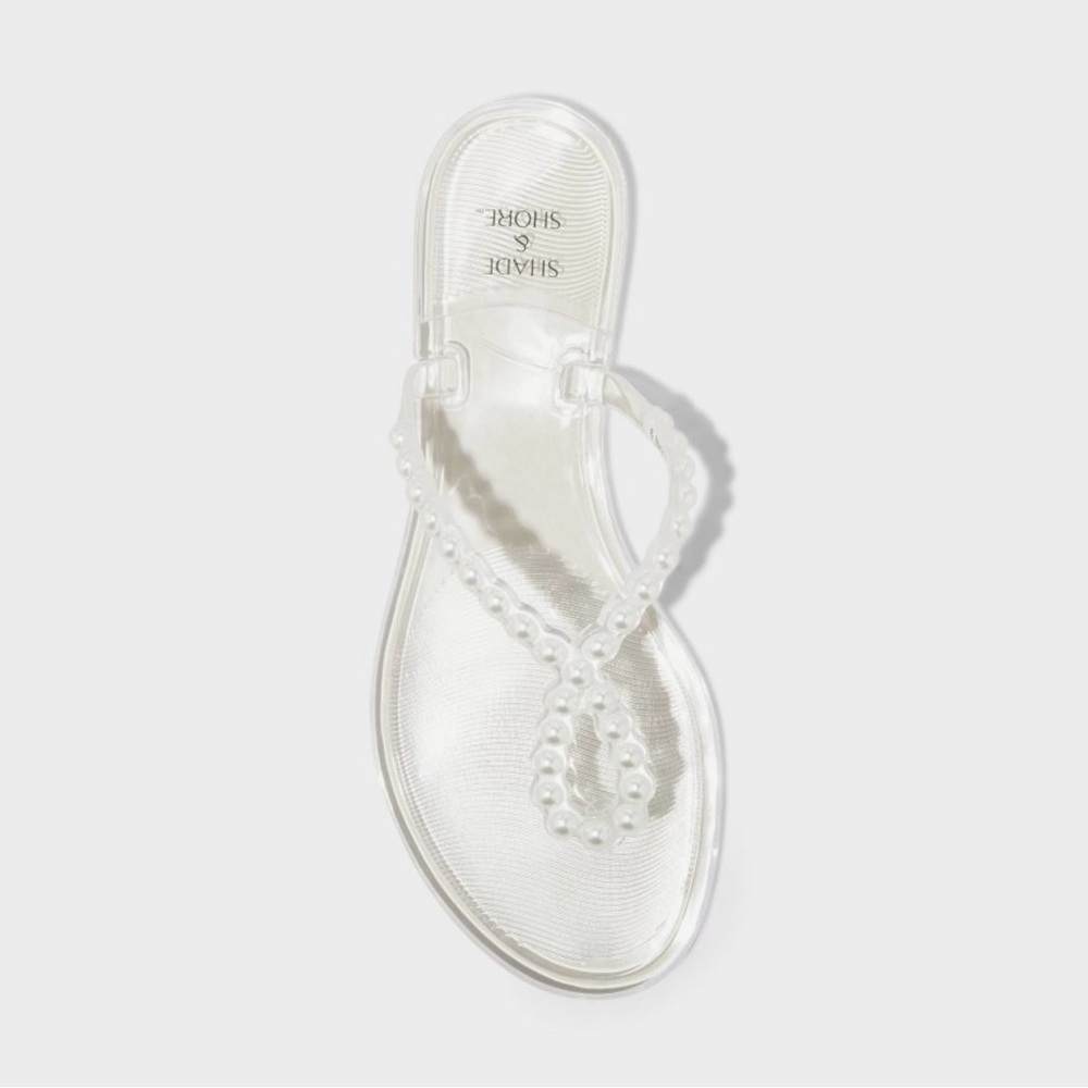 Shade & Shore Women's Clear Sandals with Pearl Details - Picture 2 of 3